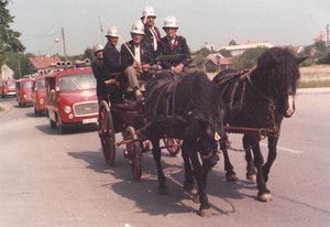 Veteran firefighters of the Sveti Djurdj VFD at the  110th anniversary of the Ludbreg VFD (in 1979)