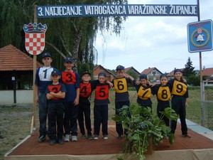 Odjeljenje djece muške na 3. Natjecanju vatrogasne mladeži Varaždinske županije u Lepoglavi 2003. godine